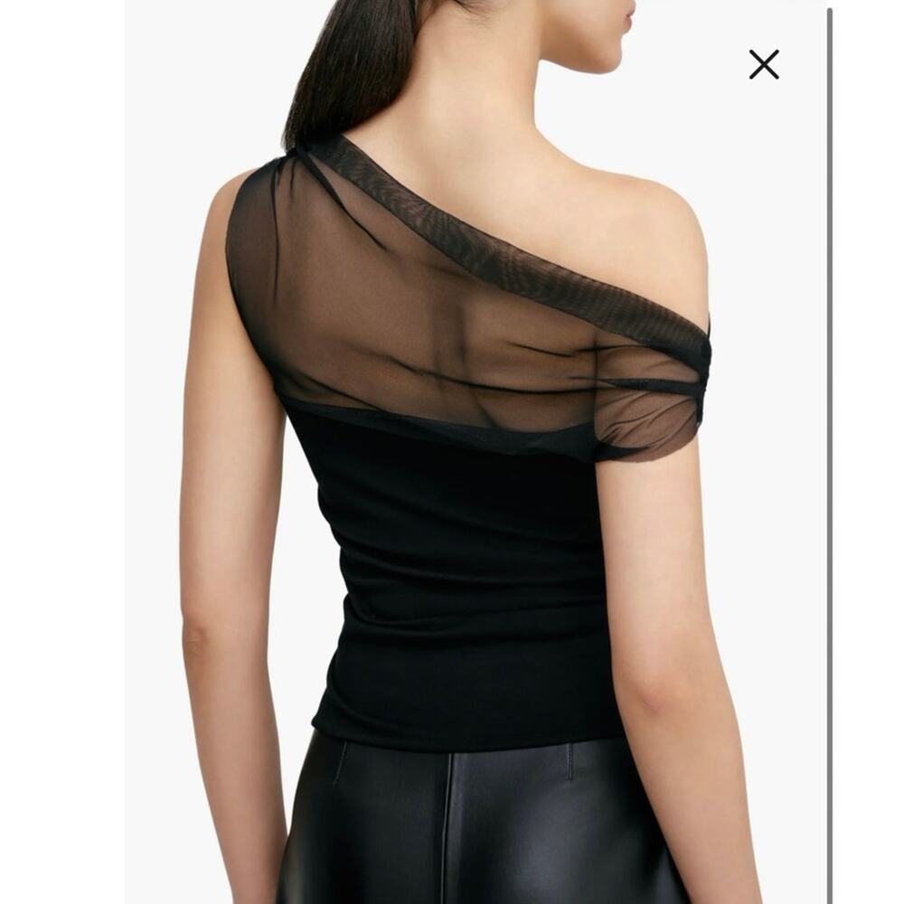 NWOT Marcella Cabrini Mesh One-Shoulder Top in Black SZ S - Picture 3 of 8